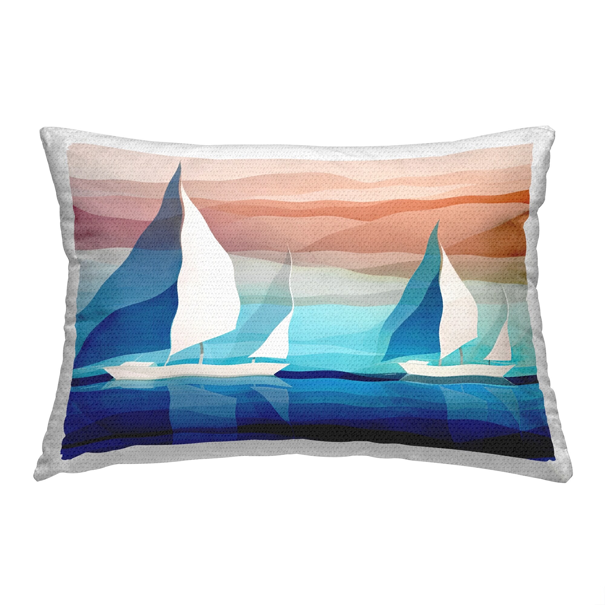 Stupell Blue Geometric Sailboats Printed Outdoor Throw Pillow Design by Ziwei Li