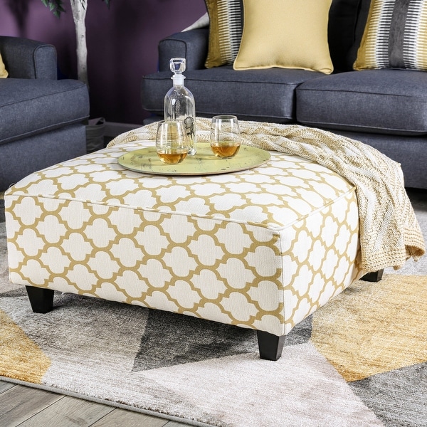 Furniture of America Pish Contemporary Yellow Fabric Square Ottoman