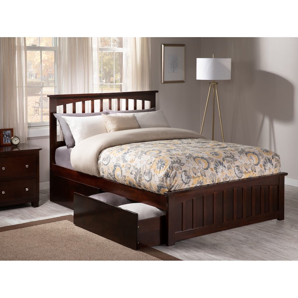 Mission Full Platform Bed with 2 Bed Drawers in Walnut