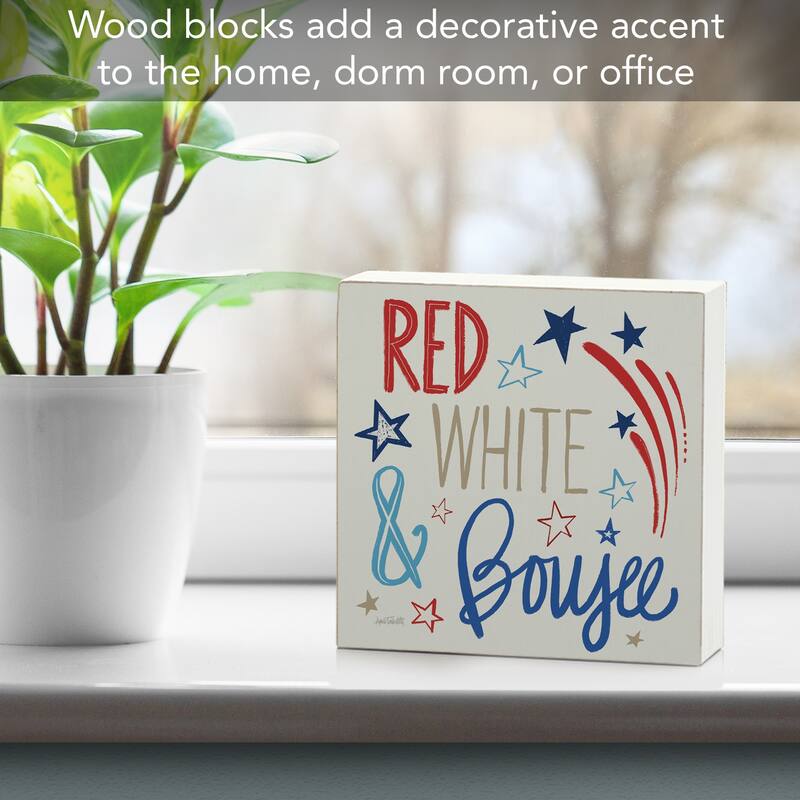 Red White & Boujee Artistic Freestanding Solid Wood Block Sign Made in the USA 3.75” Square Decorative Accent for Home or Office