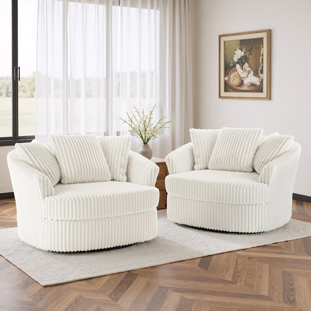 UIXE Oversize 43" Plush Corduroy Swivel Barrel Chair Comfy Accent Chair For Living Room