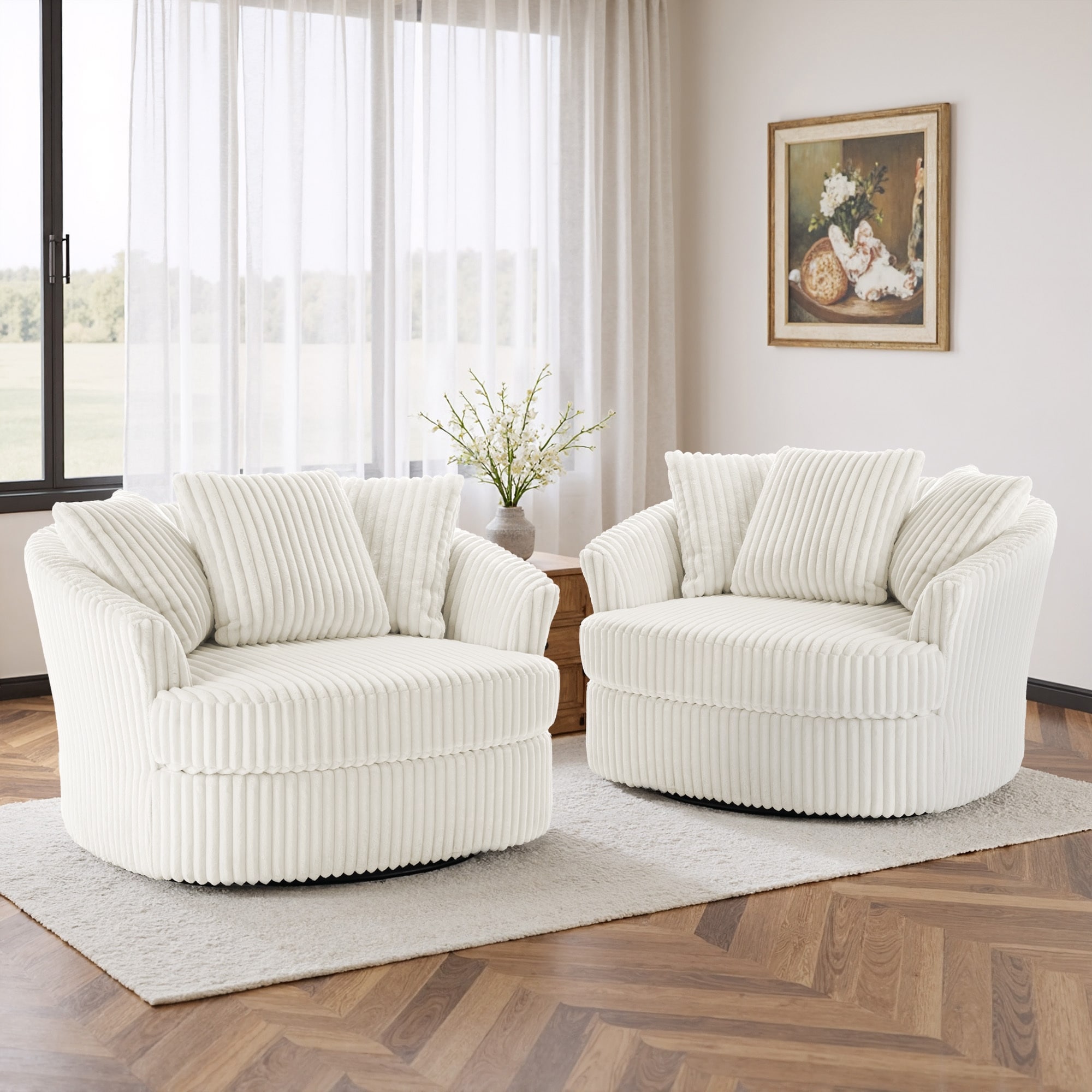 UIXE Oversize 43" Plush Corduroy Swivel Barrel Chair Comfy Accent Chair For Living Room