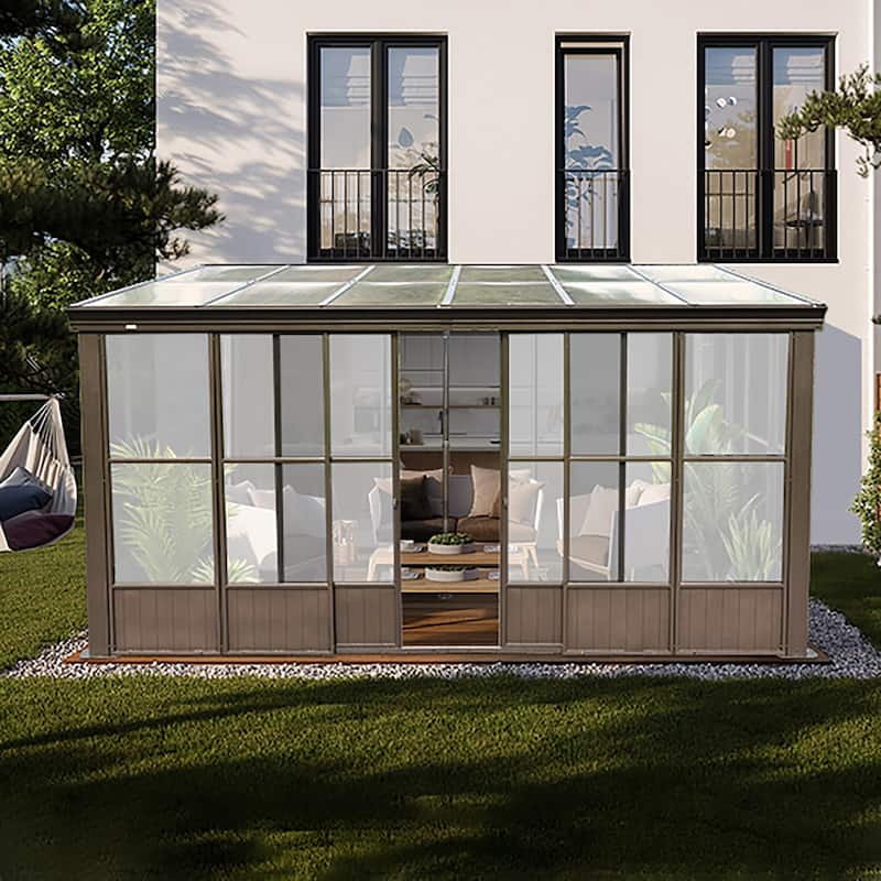 Lean-to Sunroom 10x12FT, Wall Mounted Solarium
