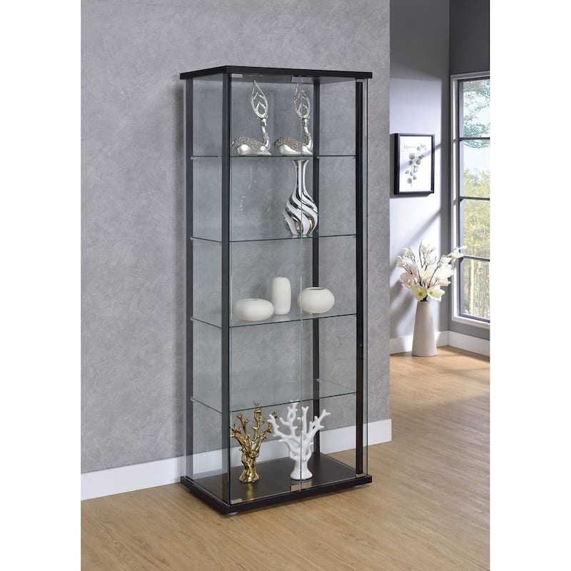 5-Shelf Glass Curio Cabinet Black And Clear