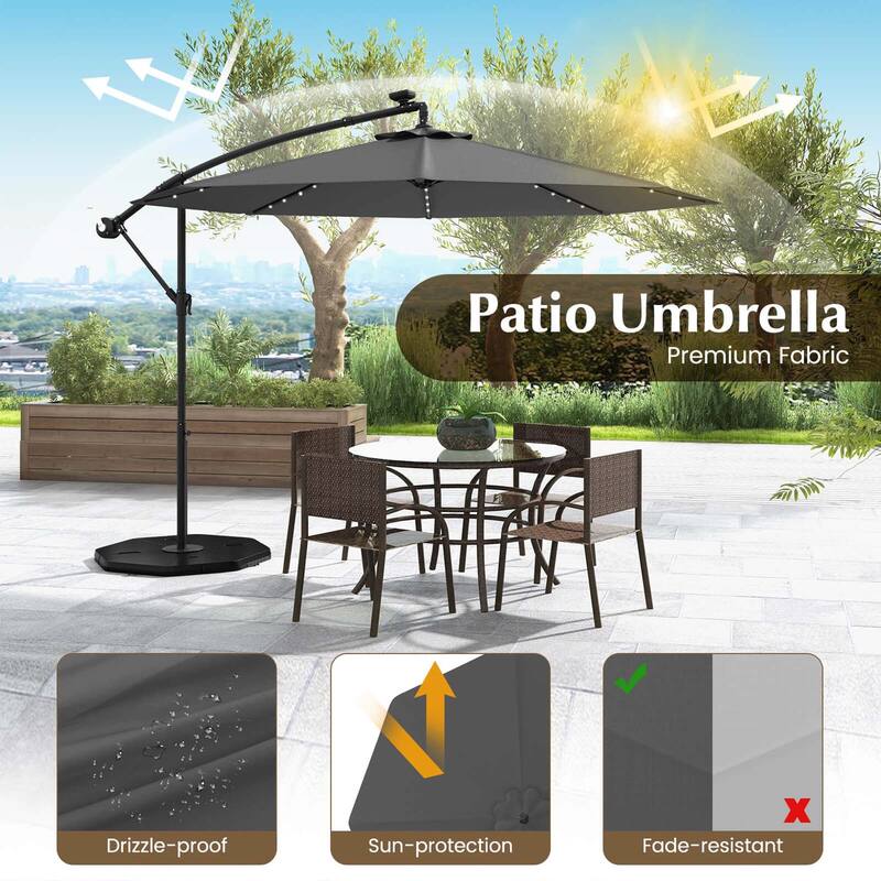 Costway 10 Ft Patio Solar LED Offset Umbrella 40 Lights Crank Cross