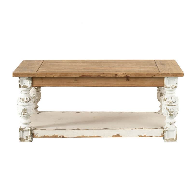 47 Inch Classic Coffee Table, Rectangular, Carved Leg, Bottom Shelf, Brown - 47.2" x 27.6" x 19.7"