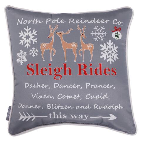 Pillow Perfect Christmas Outdoor Reversible Throw Pillow in Sleigh Rides, Gray, 18 X 18 X 5 - 18 X 18 X 5