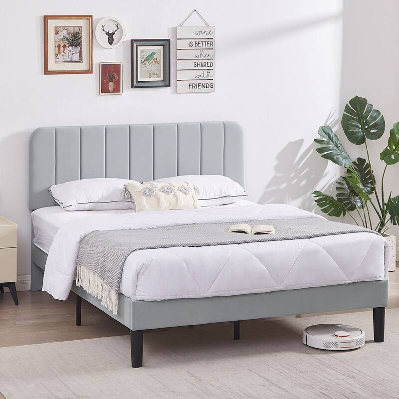 Javlergo Upholstered Bed Frames with Height-adjustable Headboard