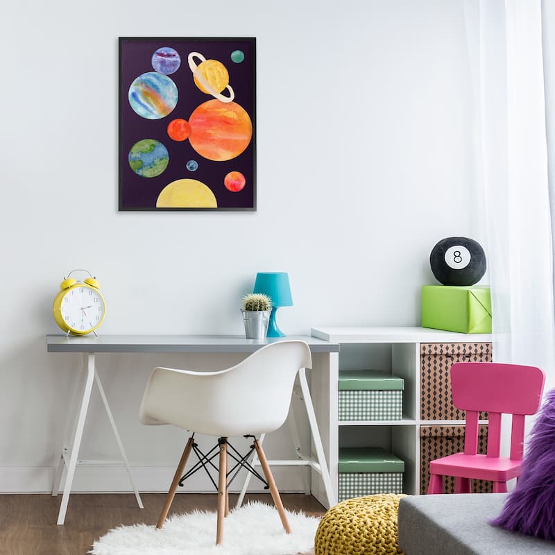Stupell Watercolor Planets on Black Framed Giclee Art Design By Corinne Rose Designs