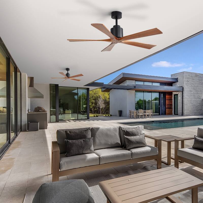 Sofucor 52Inch Solid wood Ceiling Fans with Remote,without Light 5 Blades DC Motor Mid Century Modern - 52 Inches