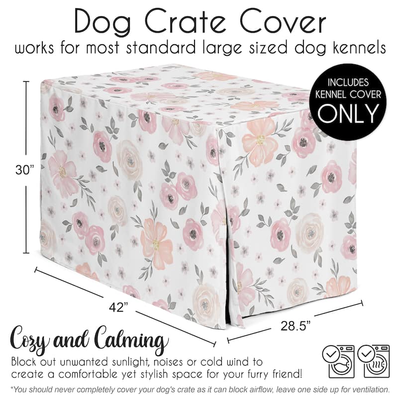 Sweet Jojo Designs Blush Pink Grey Boho Floral Dog Crate Kennel Cover 42in. Bohemian Farmhouse Shabby Chic Watercolor Elegant