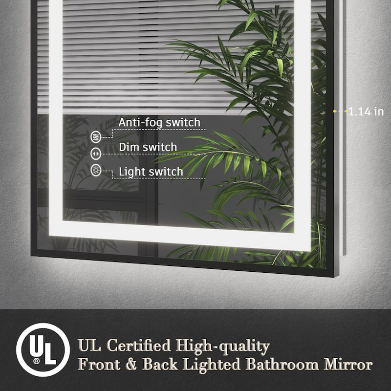 KIOTEE 24V Ultra-Bright LED Bathroom Mirror, Anti-Fog, Tempered Glass