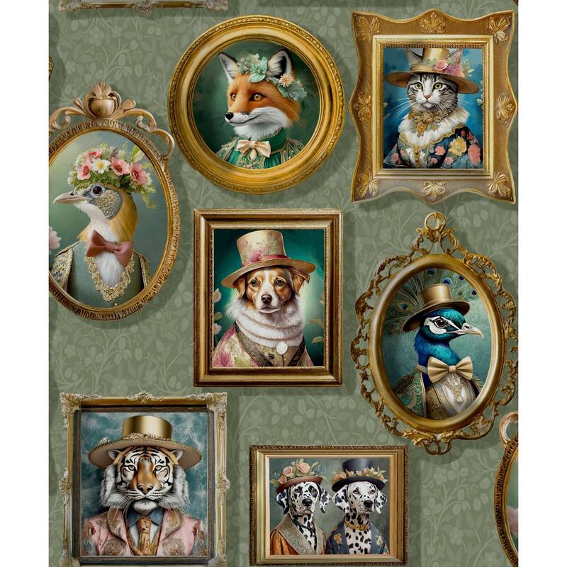 Regal Framed Beasts Non-Pasted Wallpaper – 396in. x 21in. – Covers 56 square feet - Sage Green