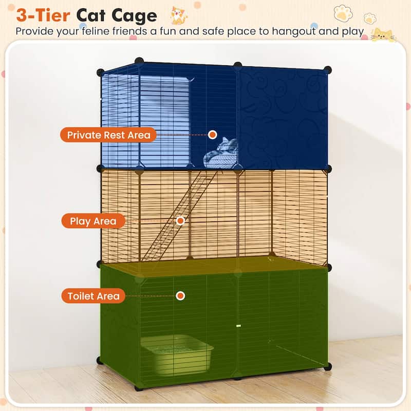 Costway 3-Tier Indoor Metal Wire Kitten Enclosure with 2 Ramps, Pet - See Details