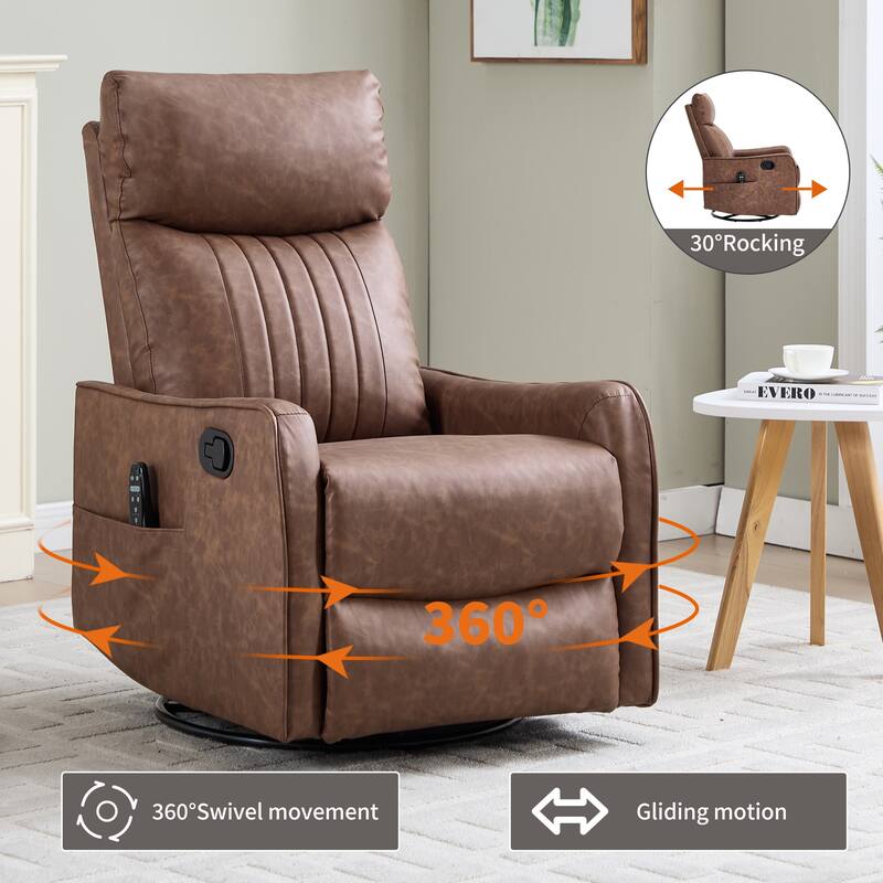 Faux Leather Recliner with Massage Heat Rocker and 360 Degree Swivel