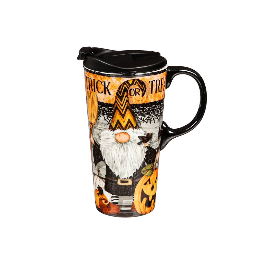 17 OZ Ceramic Cup and Puzzle Gift Set, Trick Or Treat Gnome
