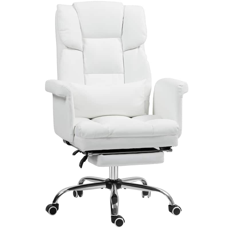 Executive Office Chair PU Leather Ergonomic Reclining Swivel Chair with Footrest Lumbar Support White - White