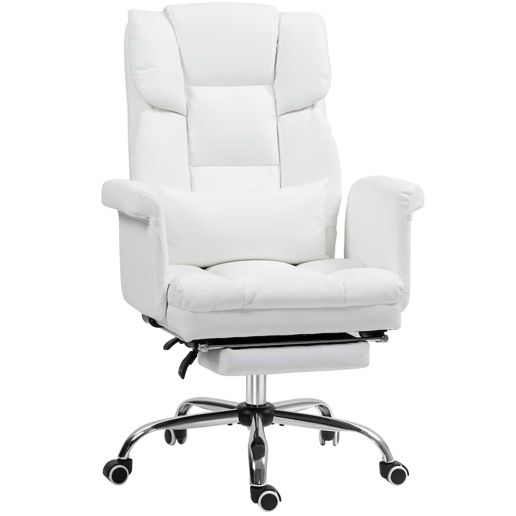 Executive Office Chair PU Leather Ergonomic Reclining Swivel Chair with Footrest Lumbar Support White