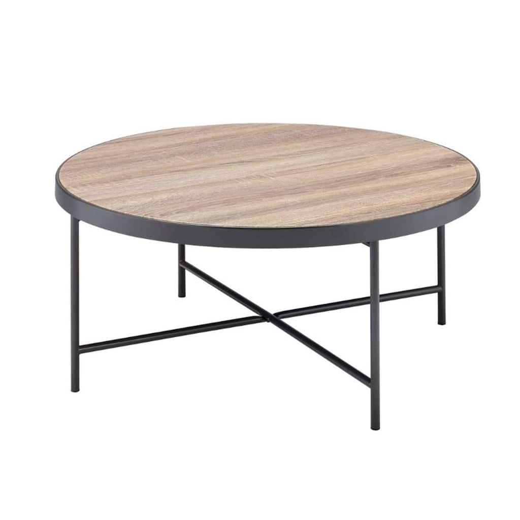 Round Wooden Top Coffee Table With Metal Frame