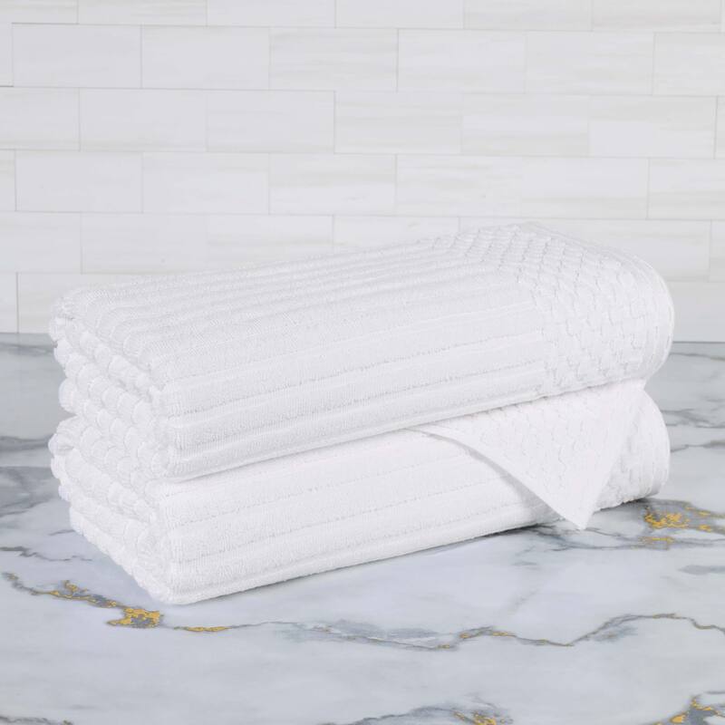 Superior Soho Ribbed Cotton Bath Towel Set of 2 - White