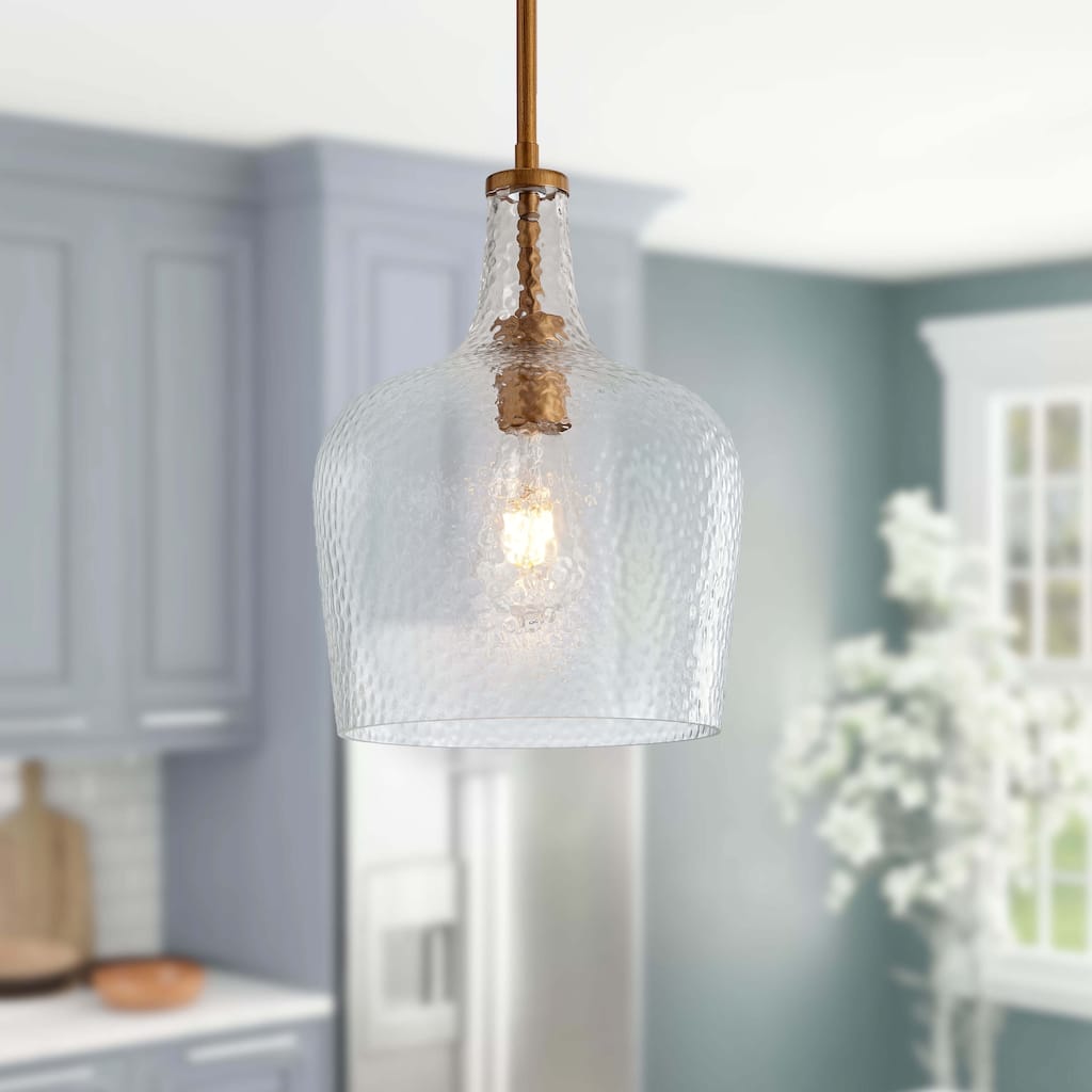 Jojospring Belinda 1 Light Brushed Brass Mouth-blown Large Glass Pendant Chandelier