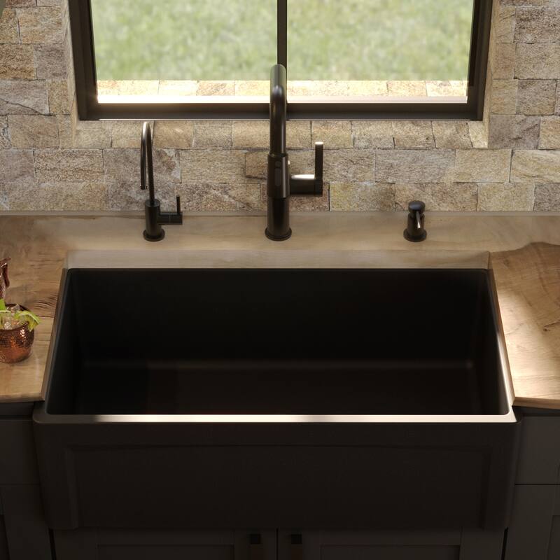 Karran FCP33SB 33" Single Bowl Panel Front Farmhouse Fireclay Kitchen Sink with Reversible Apron Front