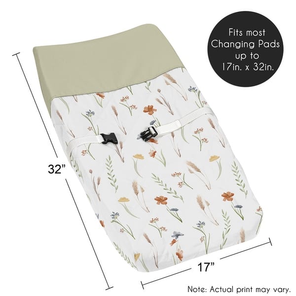 Sweet Jojo Designs Boho Floral Garden Flower Girl Changing Pad Cover Sage Green Watercolor Bohemian Floral Farmhouse Vintage