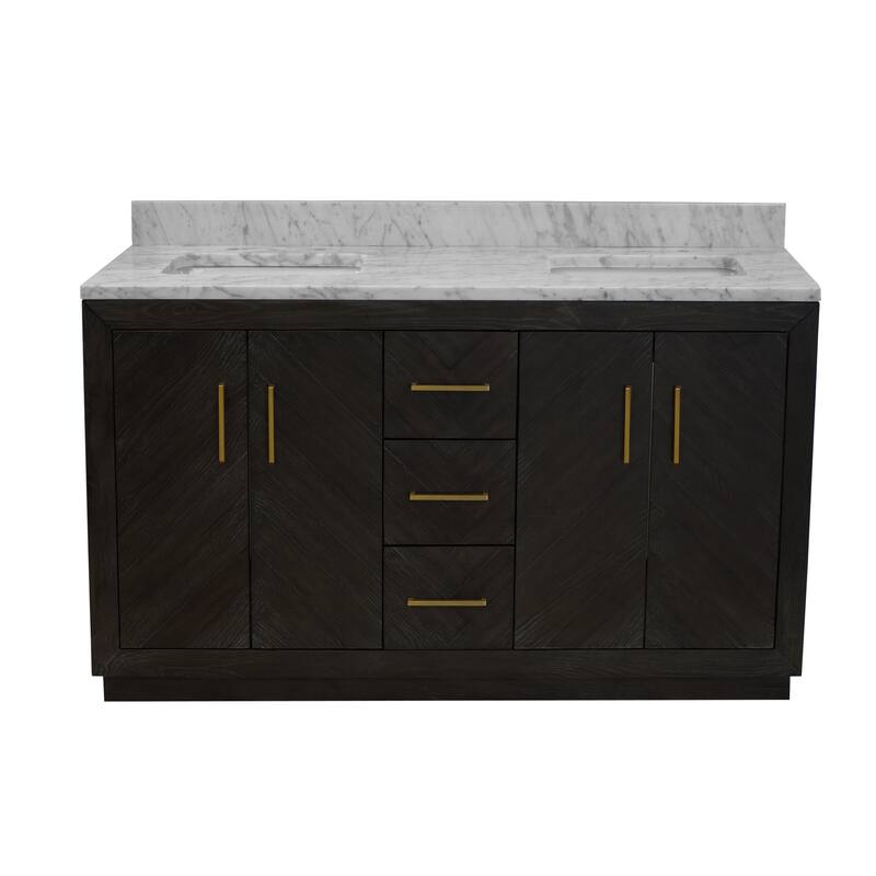 KitchenBathCollection Peyton 60" Double Bathroom Vanity with Carrara Marble Top