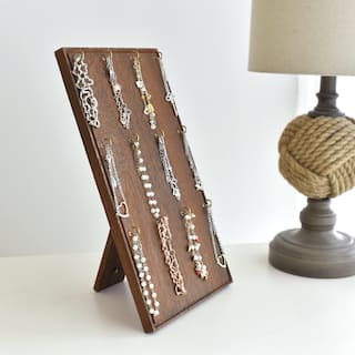 Wooden Jewelry Display Stand with 12 hooks,Brown Color