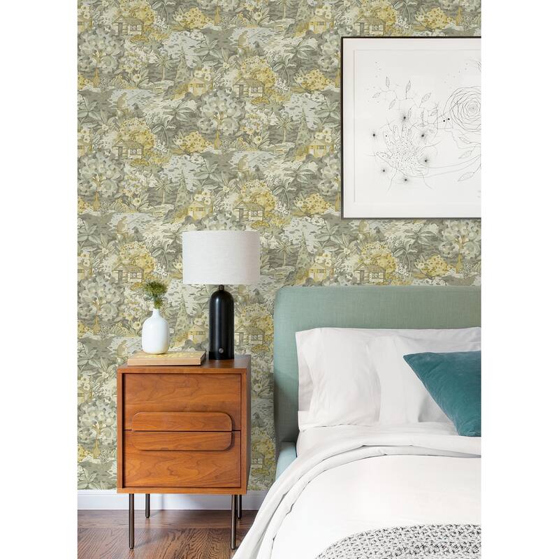 Caroline et Bettina Yellow Grey le Forestier Peel & Stick Wallpaper