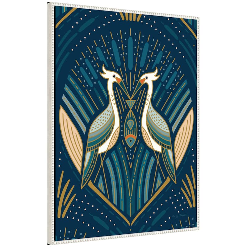 Kate and Laurel Sylvie Art Deco Herons Blue Framed Canvas by Carey Copeland - 28x38 - White