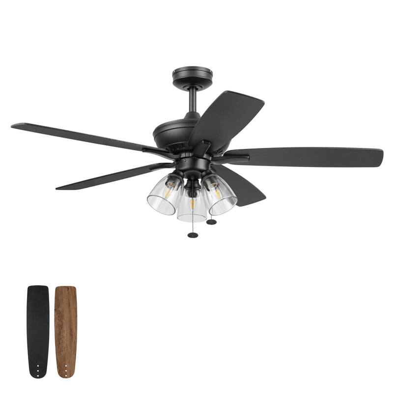 Prominence Home 52" Glenmont Indoor Matte Black Ceiling Fan with Light & Pull Chain - 52 Inches