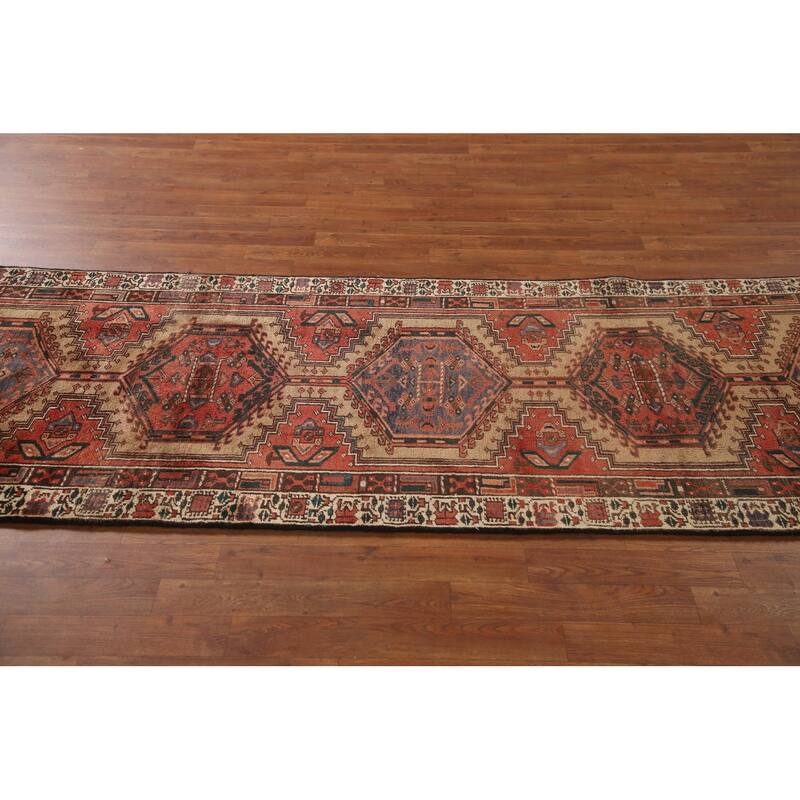 Orange Ardebil Persian Vintage Runner Rug Handmade Tribal Wool Carpet - 3'2"x 10'3"