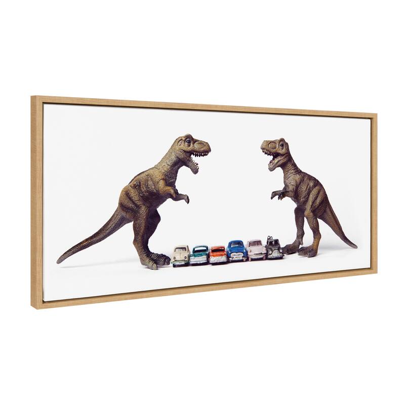 Kate and Laurel Sylvie Dino Cars Canvas by Saint and Sailor Studios - 18x40 - Natural