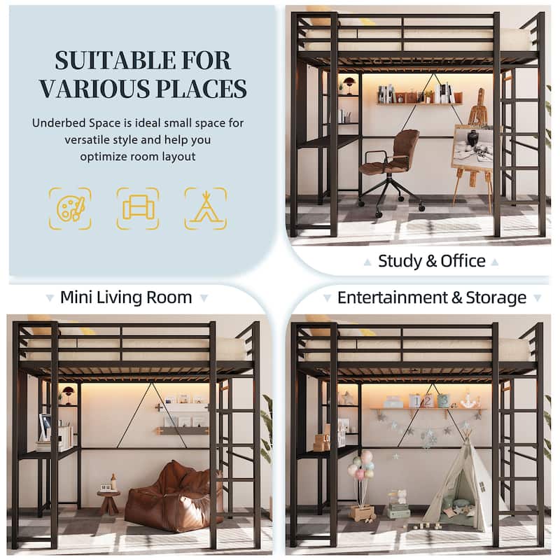 Futzca High Loft Bed Frame with Desk, Twin Size Bunk Bed