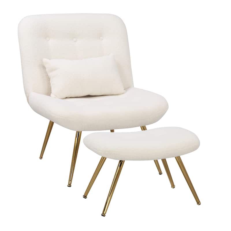 Porthos Home Quinn Accent Chair with Footrest and Pillow, Fabric Upholstery, Gold Legs