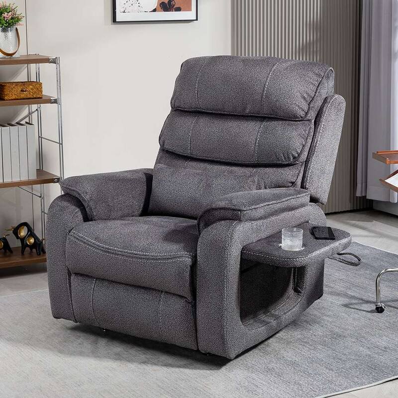 Dual Motor Oversized 180° Lay Flat Chenille Power Lift Recliner Chair with Retractable Tray, Wireless Charge