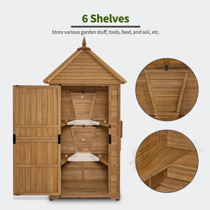 MCombo Large Outdoor Storage Shed with Lockable Door and 6 Shelves and Double Foldable Tables, 2645 - Natural