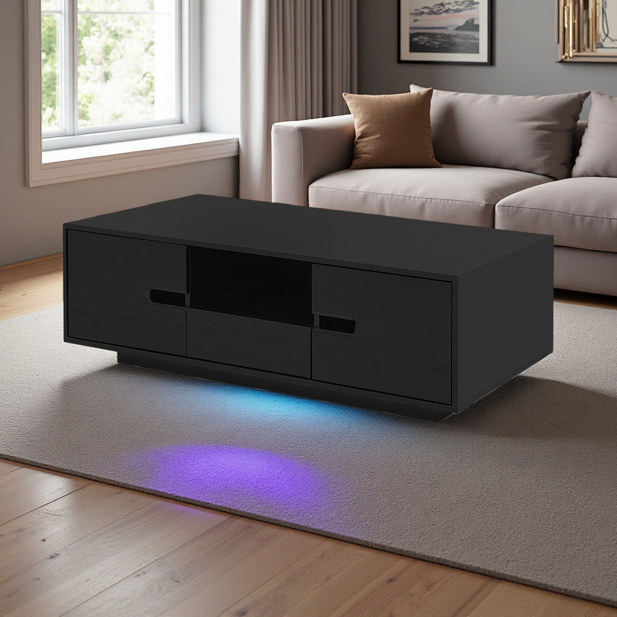 Modern LED Coffee Table with Storage Drawers