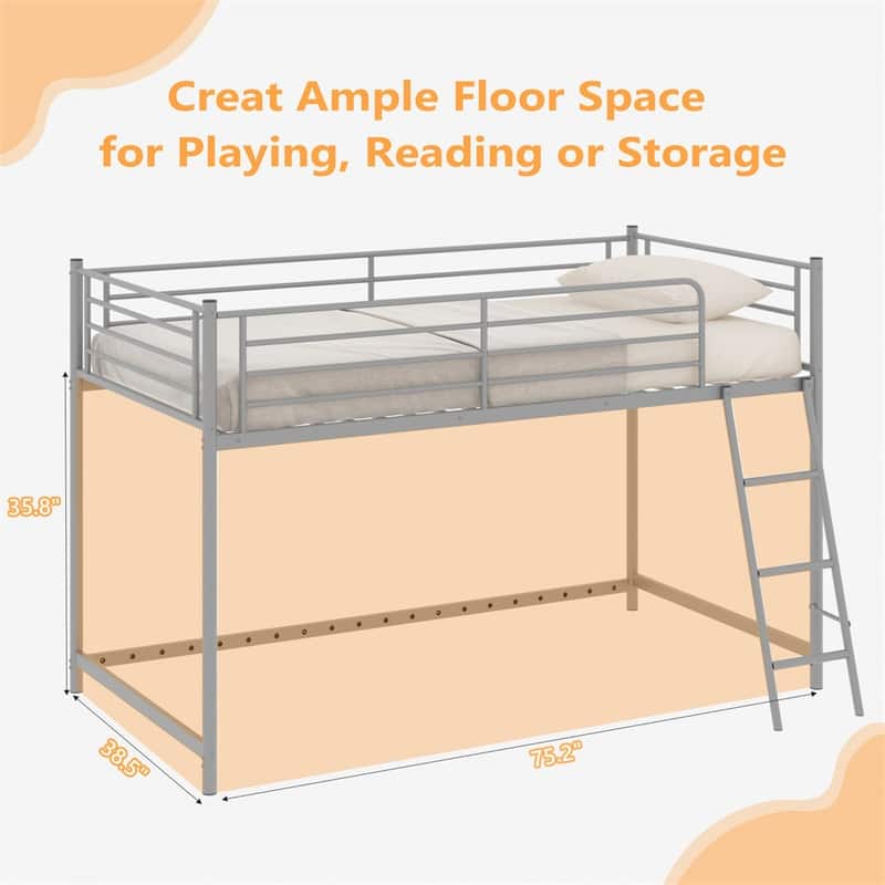 Junior Metal Twin Loft Bed With Guard Rails And Stairs