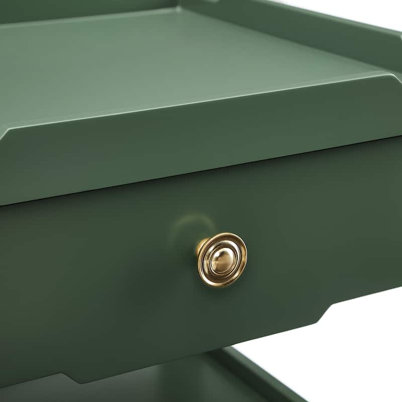 Vintage Green 1-Drawer Nightstand with Gold Accent and Tapered Legs