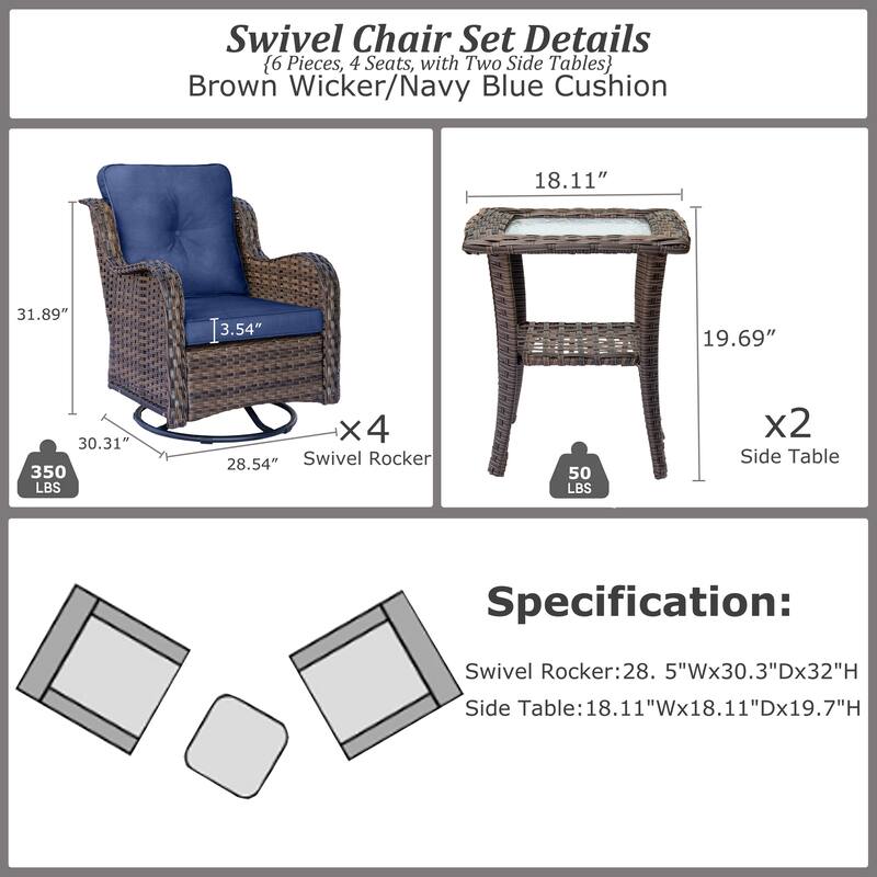 Wicker Outdoor Patio Conversation Seating Sets with Swivel Rocker Chairs