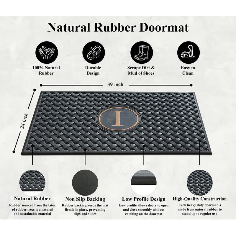 A1HC 100% Pure Rubber Monogrammed Front Door Mat 24" x39" Indoor Outdoor Doormat