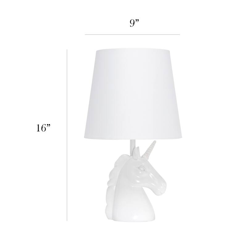 16 in. Glitter Finish Unicorn Base Table Lamp with White Shade, Childern's Bedroom Lamp
