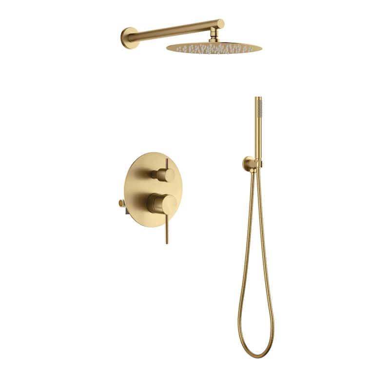 Circular Pressure Balanced Shower System with Rough-In Valve - Brushed Brass