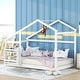 preview thumbnail 4 of 8, White Twin Size Wooden House Floor Bed with Shelf and Roof for Kids, Boys and Girls