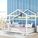 preview thumbnail 4 of 8, White Twin Size Wooden House Floor Bed with Shelf and Roof
