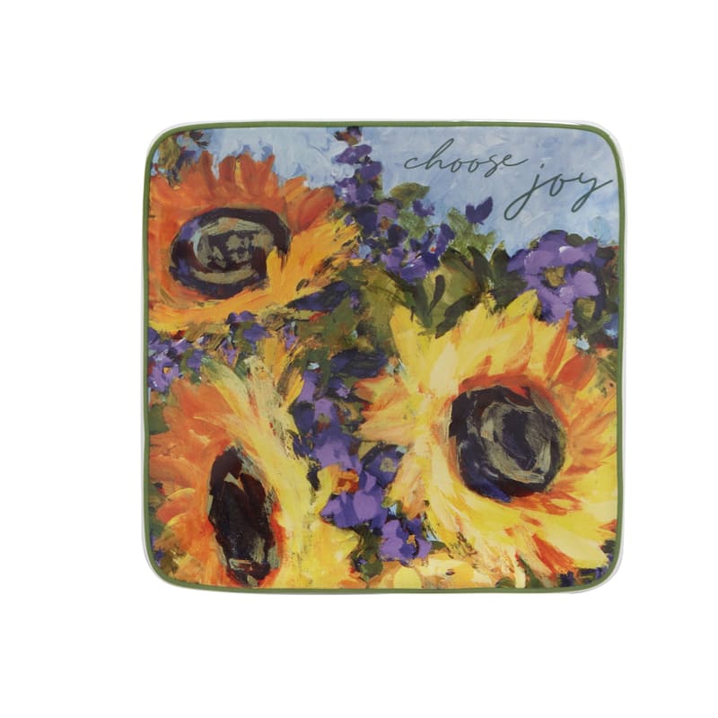 Certified International Sunflower Bouquet 6" Canape/Luncheon/Appetiser Plates, Set of 4 Assorted Designs - 10.75' x 11'