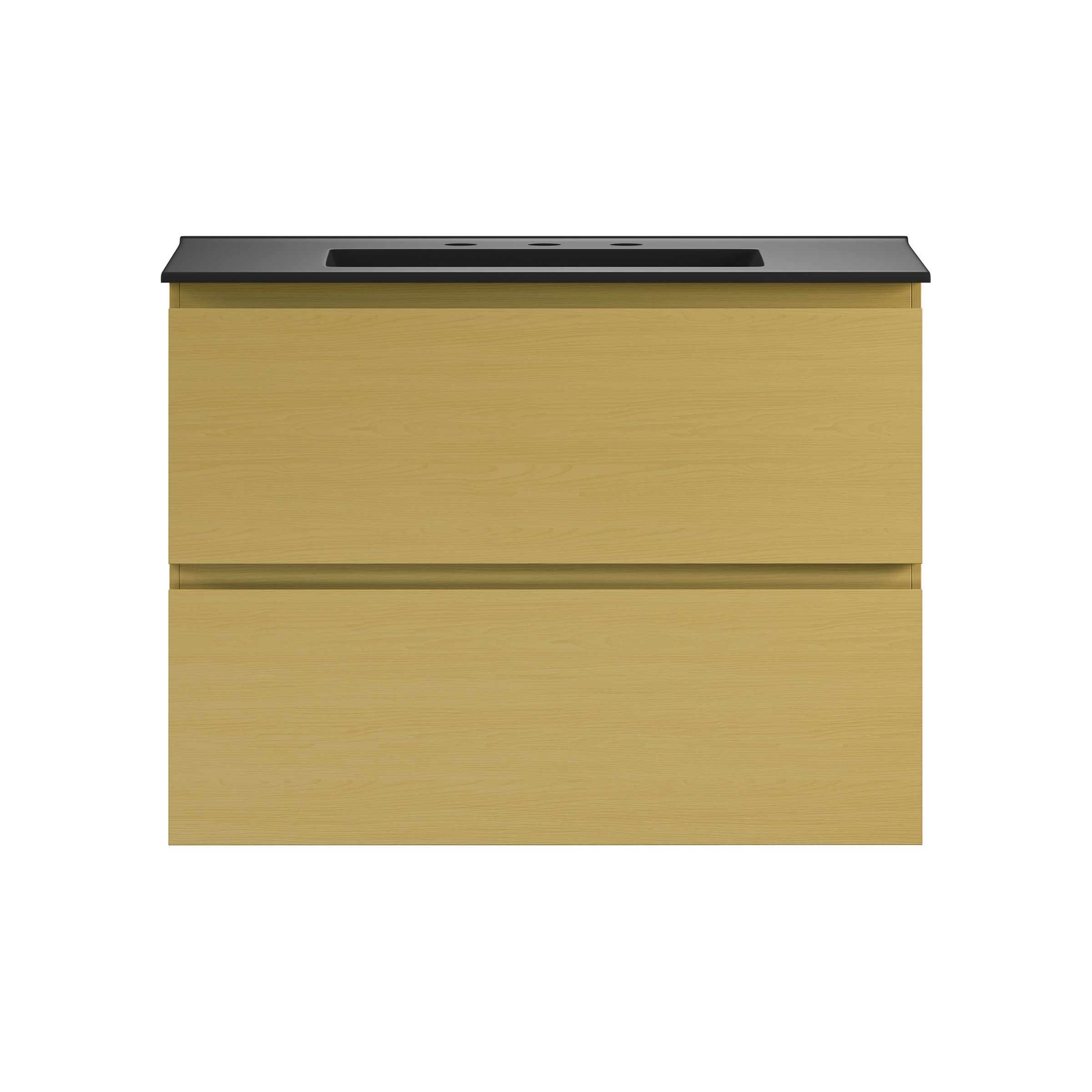 Liberte 30" Wall-Mounted Bathroom Vanity In Natural Oak With Black 3-Hole Widespread Sink Top - 30