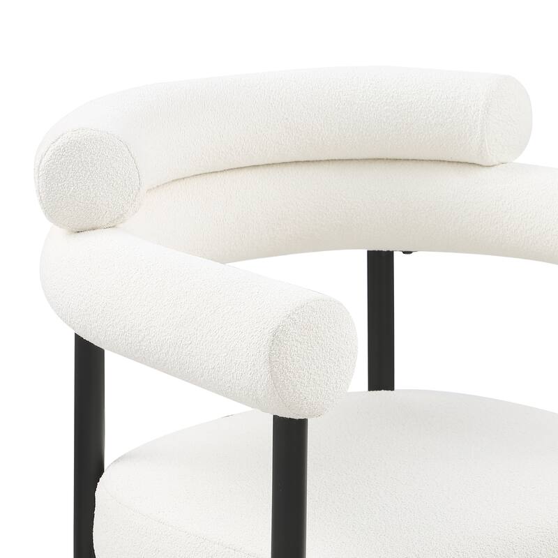 Dining Chairs Set of 2,Dining Chairs, Kitchen Dining Room Chairs,Round Boucle Backrest Sherpa Dining Chair with Black Metal Legs